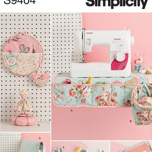 Patrón de costura para funda de máquina de coser, bolsa para retales, organizador de costura, pesas de tela y alfiletero, Simplicity 9404, sin cortar FF