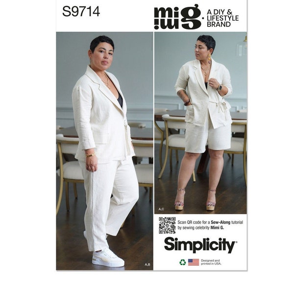 Sewing Pattern for Womens Jackets, Pants, and Shorts, Blazer Jacket, High Waisted Shorts, Mimi G Simplicity 9714, Size 8-16 18-26, Uncut FF