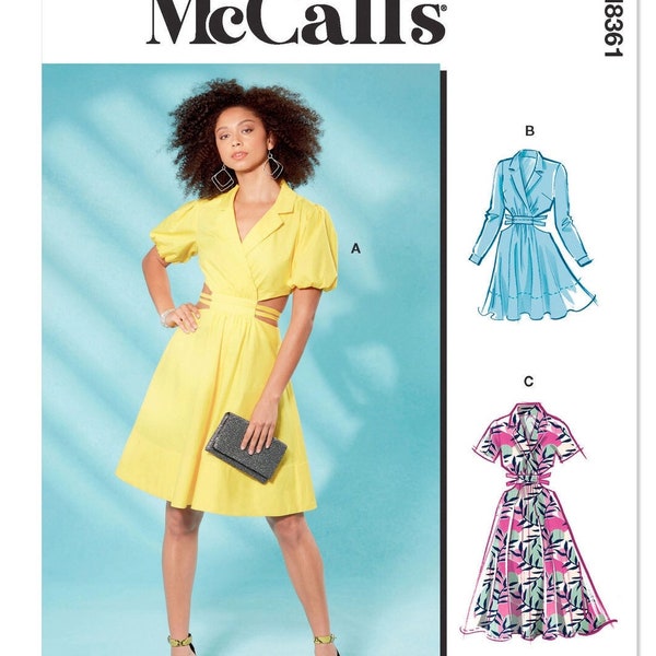 Sewing Pattern for Women's Dress, Cut Out Dress, Shirt Dress, Summer Dress, Long Sleeve Dress, McCalls 8361, Size 4-12 12-20, Uncut FF