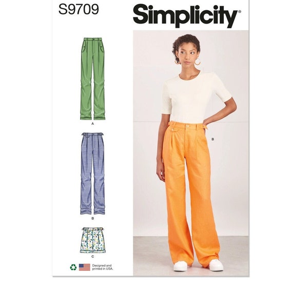 Sewing Pattern for Womens Pants and Shorts, High Waisted Pants, Wide Leg Pants, High Waisted Shorts, Simplicity 9709, Size 6-14 16-24, Uncut