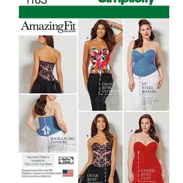 Sewing Pattern for Womens Boned Corset, Back Lace Corset, Busk Corset, Costume Bustier, Simplicity 1183, Size 10-18, Uncut