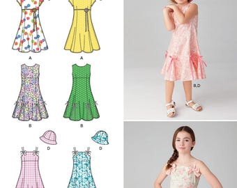 Sewing Pattern for Girls Dress and Hat, Girls Summer Dress, Sleeveless Dress, Flared Dress, Simplicity 1456, Size 7-14, Uncut FF