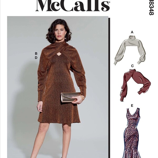 Easy Sewing Pattern for Womens Knit Dress and Shrug, Formal Dress, V Neck Dress, Knit Shrug Jacket, McCalls 8348, Size 4-12 12-20