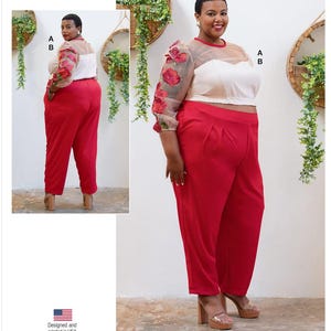 Sewing Pattern for Women's Tops and Pants, High Waisted Pants, Long Sleeve Tops, Pleated Pants, Know Me 2005, Plus Size 28W-38W