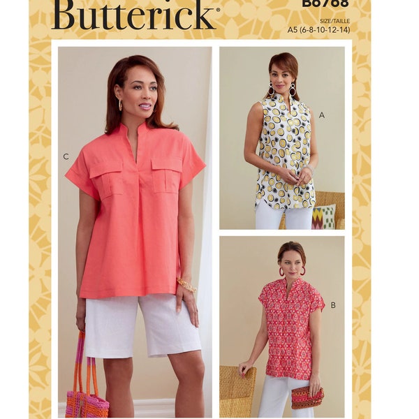 Easy Sewing Pattern for Women's Tops, Tank Top Blouse Pattern, Pullover Tops, Butterick 6768, Size 6-14 and 14-22, Uncut and FF