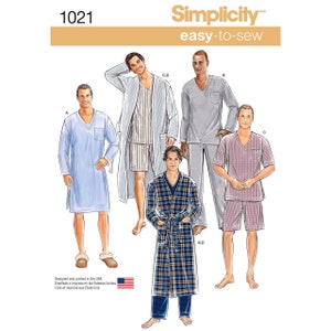 Easy Sewing Pattern for Men&#39;s Pajamas, Mens Robe, Pajama Tops, Pajama Bottoms, Sleep Shirt, Simplicity 1021, Size XS-XL, Uncut FF