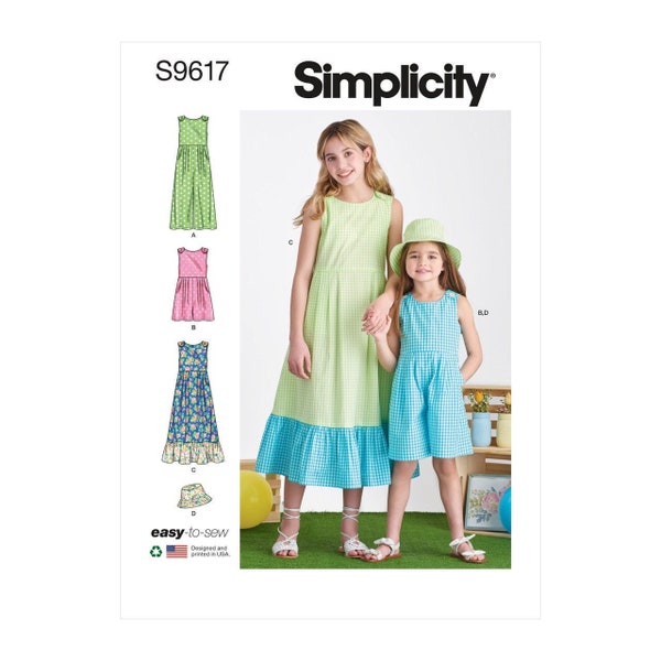 Sewing Pattern for Girls Dress, Jumpsuit, and Romper, Girls Maxi Dress, Summer Dress, Simplicity 9617 11522, Size 3-6 7-14, Uncut FF