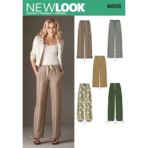 Sewing Pattern for Womens Pants, Cargo Pants, Drawstring Pants, Wide Leg Pants, Athleisure, New Look 6005, Size 10-22, Uncut FF