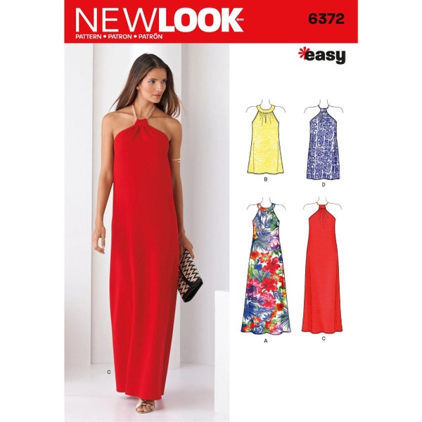 Sewing Pattern for Womens Dress, Halter Dress, Maxi Dress, Summer Dress, Sleeveless Dress, New Look 6372, Size 6-18, Uncut FF