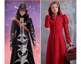 Sewing Pattern for Women's Costume Jacket, Cosplay, Fit and Flare Jacket, Hooded Jacket, Long Coat, Simplicity 8974, Size 6-14 14-22