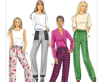Patrón de costura para pantalones de mujer, pantalones de punto, pantalones con cintura elástica, joggers, Butterick 6137, tallas 6-14 y 14-22, sin cortar y FF