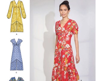 Sewing Pattern for Womens Dress, Maxi Dress, Flutter Sleeve Dress, Summer Dress, V Neck Dress, Simplicity 8875, Size 6-14 14-22, Uncut FF