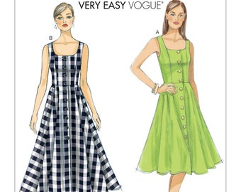 Vogue Sewing Pattern for Womens Dress, Button Front Dress, Shirt Dress, Fit and Flare Dress, Vogue 9182, Size 6-14 and 14-22, Uncut FF