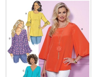 Easy Sewing Pattern for Women's Tops, Long Sleeve Tops, Pullover Tops, Womens Tunic, Butterick 6456, Size 6-14 14-22, Uncut FF