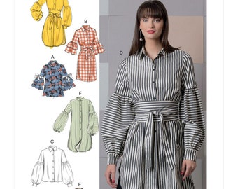 Patrón de costura Vogue fácil para blusas de mujer, túnicas, blusas con botones delanteros, camisas con cuello, Vogue 9299, tallas 6-14 y 14-22, sin cortar.