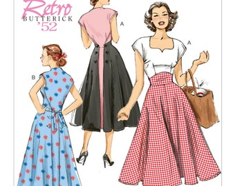 Sewing Pattern for Women's Dress, Vintage 50s Style Dress, Fit and Flare Dress, Size 6-14 and 14-22, Butterick 6212, Uncut FF