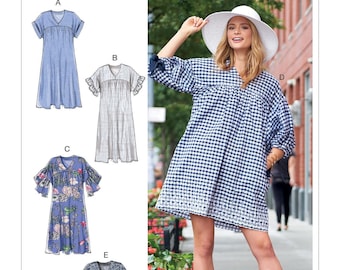 レディースドレス、プルオーバードレス、ゆったりとしたドレス、サマードレス、サイズXS-MとL-XL、McCall's 7742、未カットとFFの簡単な縫製パターン