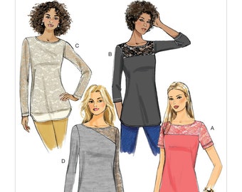 Sewing Pattern for Women's Knit Tops, Long Sleeve Tops, Pullover Tops, Fitted Tops, Butterick 6418, Size XS-M and L-XXL, Uncut and FF
