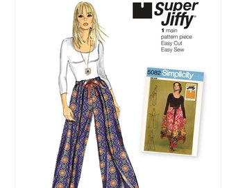 Easy Sewing Pattern for Womens Pants, Wide Leg Pants, High Waisted Pants, Pantskirt, Summer Pants, Simplicity 9595, Size S-L, Uncut