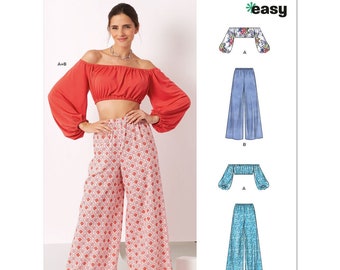 Sewing Pattern for Womens Tops and Pants, Crop Tops, Bra Tops, Wide Leg Pants, High Waisted Pants, New Look 6758, Size XS-XL, Uncut FF