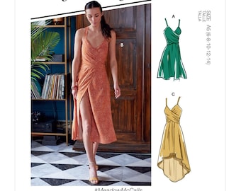 Sewing Pattern for Women's Dress, Faux Wrap Dress, Summer Dress Pattern, Asymmetrical Dress, McCalls 8105, Size 6-14 and 16-24, Uncut and FF