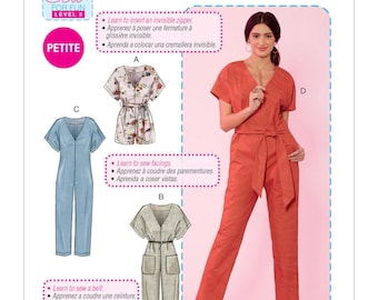 Schnittmuster für Damen Romper und Jumpsuit Muster, Leinen Jumpsuit, Strampler mit V-Ausschnitt, Lerne zu nähen McCalls 7936, Größe XS-M und L-XL, Uncut