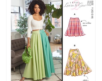 Easy Sewing Pattern for Women's Skirts, Maxi Skirt Pattern, Circle Skirt, Color Block Skirt, McCalls 8205, Size XS-M and L-XXL, Uncut FF