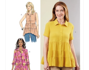 Sewing Pattern for Women's Tops, Tank Top, Button Front Tops, Collared Shirt, Womens Tunic, Butterick 6897, Size 8-16 18-26, Uncut FF