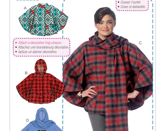 Cartamodello per giacca da donna a mantella, poncho con cappuccio, giacca con bottoni sul davanti, Impara a cucire McCalls 7202, taglia XS-M L-XXL, Uncut FF