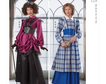 Sewing Pattern for Women's Costume Dress, Cosplay Costume, Historical Dress, Steampunk Dress, McCalls 8184, Size 6-14, Uncut FF