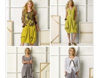 Vogue naaipatroon voor gebreide damesjurk en jas, pulloverjurk, vestjasje, Vogue 8975, maat XS-M en L-XXL, ongesneden en FF