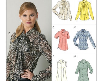 Patrón de costura Vogue para blusas de mujer, blusas con botones delanteros, túnicas de mujer, patrón de camiseta sin mangas, Vogue 8772, tallas 6-14 y 14-22, sin cortar y FF