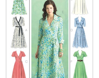 Patrón de costura fácil para vestido de mujer, patrón de vestido cruzado, vestido de manga ondulada, vestido de verano, talla 8-14 y 16-22, Butterick 5030, FF sin cortar