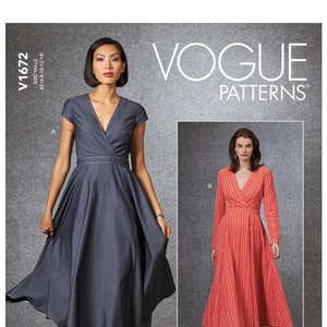 Vogue Sewing Pattern for Womens Dress, V Neck Dress Pattern, Summer Dress, Linen Dress, Vogue 1672, Size 6-14 and 14-22, Uncut and FF