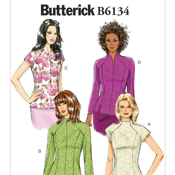 Easy Sewing Pattern for Women's Tops, Fitted Tops, Swan Neck Tops, Long Sleeve Tops, Butterick 6134, Size 6-14 and 14-22, Uncut and FF
