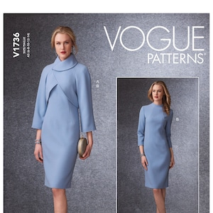 Vogue Sewing Pattern for Womens Dress and Jacket, Fitted Dress Pattern, Raglan Sleeve Jacket, Vogue 1736, Size 6-14 and 14-22, Uncut and FF