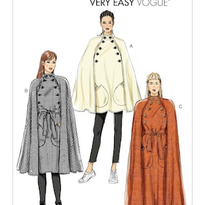 Easy Vogue Sewing Pattern for Womens Cape Jacket, Long Cape Pattern, Winter Coat Pattern, Vogue 9288, Size XS-M and L-XXL, Uncut FF