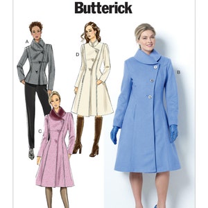 Sewing Pattern for Womens Fit and Flare Jacket, Lined Coat Pattern, Winter Jacket, Princess Seam Coat, Butterick 6497, Size 8-16 and 16-24