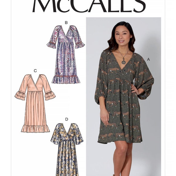 Sewing Pattern for Womens Dress, Summer Dress, Maxi Dress Pattern, V Neck Dress, McCall's 7969, Size XS-M and L-XXL, Uncut FF
