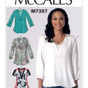 Sewing Pattern for Womens Tops, Pullover Tops, V Neck Tops, Womens Tunic, Long Sleeve Tops, Size 6-14 and 14-22, McCall's 7357, Uncut and FF