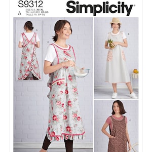 Patron de couture pour tabliers femme, tablier enveloppant, tablier de style vintage, tablier de jardinage, simplicité 9312, taille XS-XL, FF non coupé