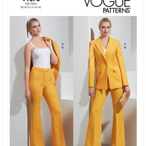 Vogue Sewing Pattern for Womens Jacket and Pants, Blazer Jacket, Flared Pants, High Waisted Pants, Vogue 1870, Size 8-16 and 18-26, Uncut FF