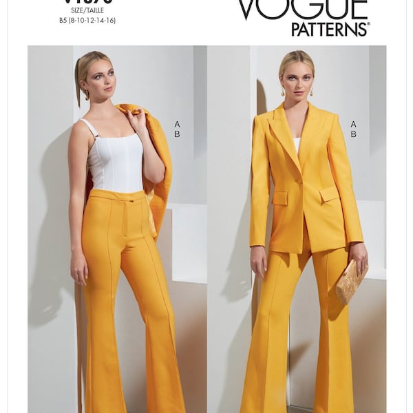 Vogue Sewing Pattern for Womens Jacket and Pants, Blazer Jacket, Flared Pants, High Waisted Pants, Vogue 1870, Size 8-16 and 18-26, Uncut FF