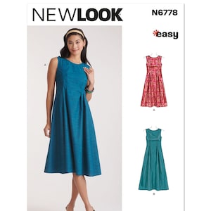 May include: A sewing pattern for a sleeveless dress with a gathered skirt. The pattern is called "New Look" and the number is N6778. The pattern is labeled "easy".