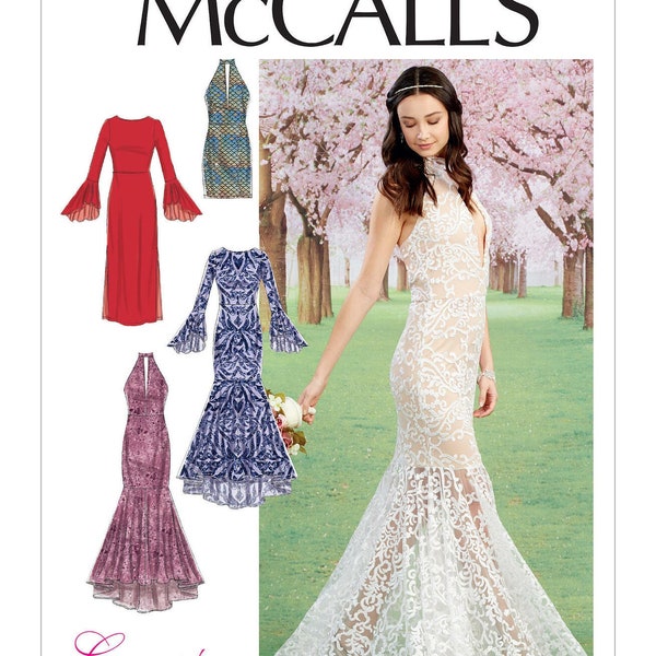 Sewing Pattern for Womens Evening Dress, Formal Dress, Trumpet Dress, Prom Dress, Knit Maxi Dress, McCalls 7569, Size 6-14, Uncut FF