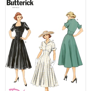 Sewing Pattern for Women's Dress, Vintage Reproduction 50s Style Dress, Fit and Flare Dress, Size 6-14 and 14-22, Butterick 6018, Uncut FF