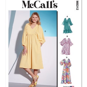 Sewing Pattern for Womens Dress, Summer Dress, Maxi Dress, V Neck Dress, Pullover Dress, McCalls 8312, Size XS-M L-XXL, Uncut FF