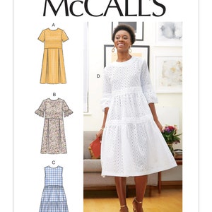 Easy Sewing Pattern for Womens Dress, Tiered Dress Pattern, Summer Dress, Linen Dress, Size 6-14 and 14-22, McCall's 7948, Uncut and FF