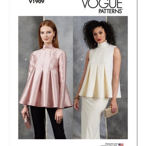 Vogue Sewing Pattern for Women's Tops, Tank Top, Long Sleeve Tops, Pleated Tops, Turtleneck, Pullover Tops, Vogue 1909, Size S-XXL, Uncut FF