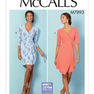 Easy Sewing Pattern for Womens Dress, Knit Dress, Wrap Dress, Fitted Dress, Summer Dress, McCalls 7893, Size 8-16 and 18W-24W, Uncut